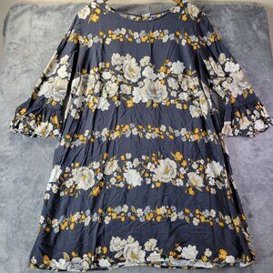 Old Navy Womens XXL Navy Floral‎ Shift Dress 3/4 Sleeve Casual Spring Boho Vibe